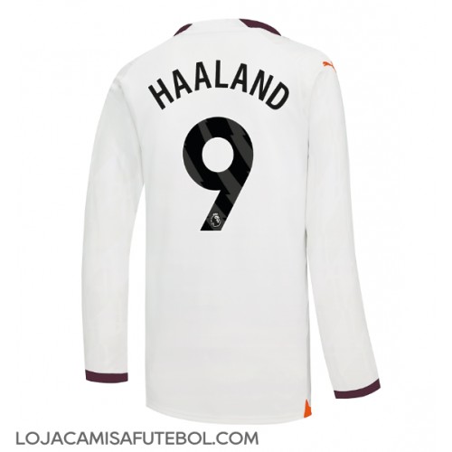 Camisa de Futebol Manchester City Erling Haaland #9 Equipamento Secundário 2023-24 Manga Comprida